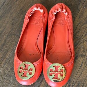 Tory Burch Red Flats with Gold Emblem